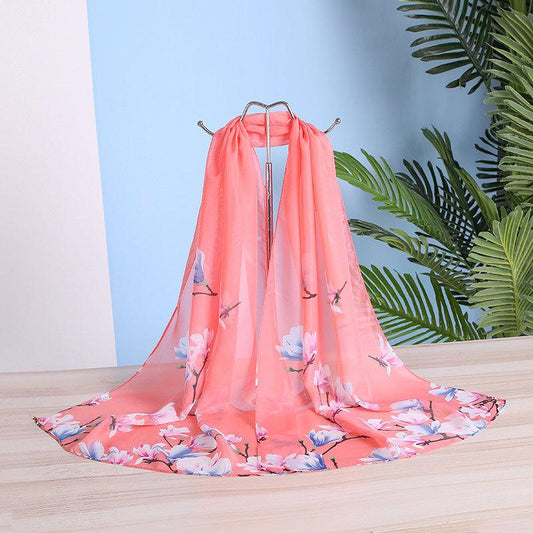 Women 155*45cm Oversized Printed Chiffon Silk Scarf  Sunscreen Holiday Seaside Beach Shawl