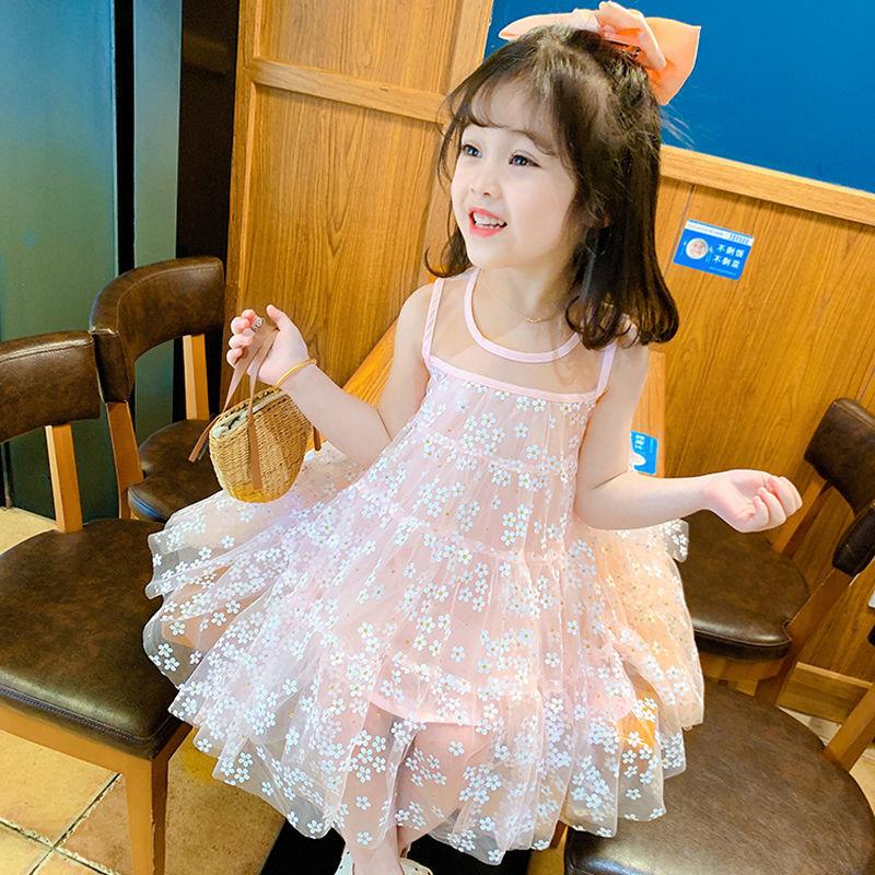 Girls Christmas Costume Lace Princess Dress Kids Sleeveless Summer Sequin Flowers Clothing Children New Year Birthday Party