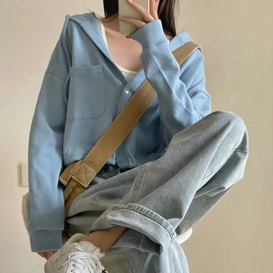 Women Hoodies Cropped Tops Spring Autumn Fashion Oversized Hooded Tracksuit Plus Size Casual Women Clothes