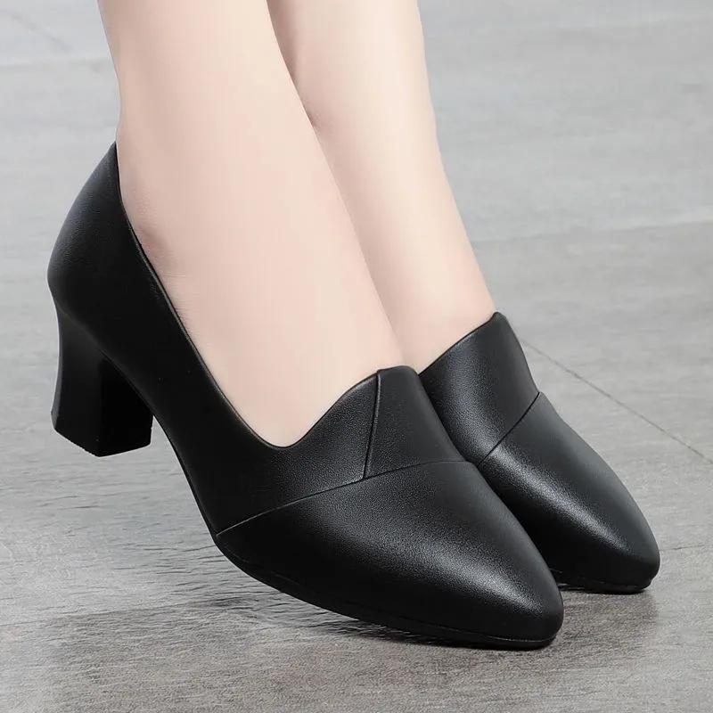 Soft Shoes Spring and Autumn High Heels Single Shoes Women's Work Shoes Red Bottom Shoes Black Leather Shoes