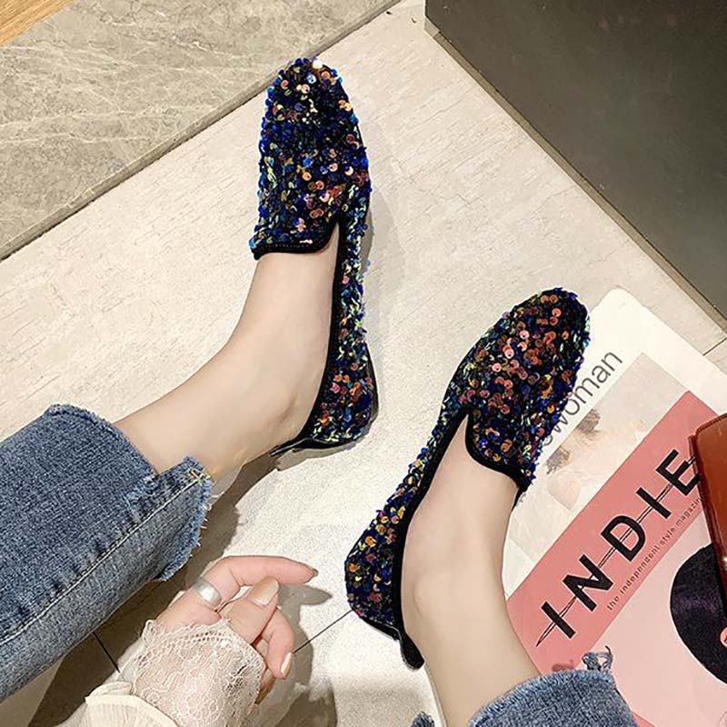 Rhinestone Society Women's Shoes Spring and Summer Korean Style One-legged Peas Shoes Pumps