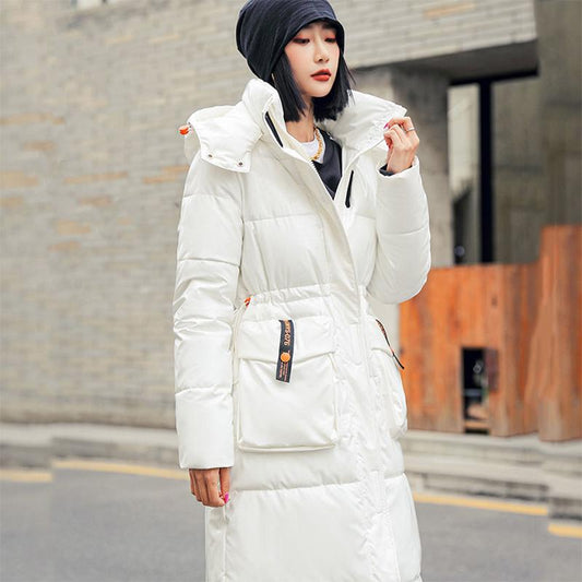 Women's Winter Korean Style Loose Quilted Coat Warm Stand-up Collar Down Jacket Women's Bright Face Long Down Jacket