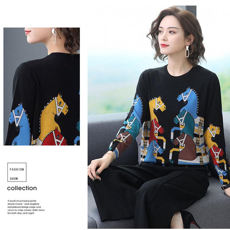 Autumn Winter Plus Size Printed Sweater Women's High-end Cashmere Sweater Fashion Pullover Jumper Bottoming or Outwear