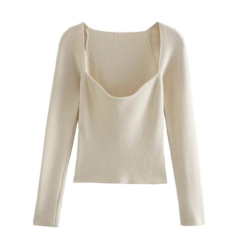 Women Knit Sweater Top Long Sleeve Heart-neck Casual Fashion Woman Slim-fit Tight Knitted Sweaters Pullover Tops