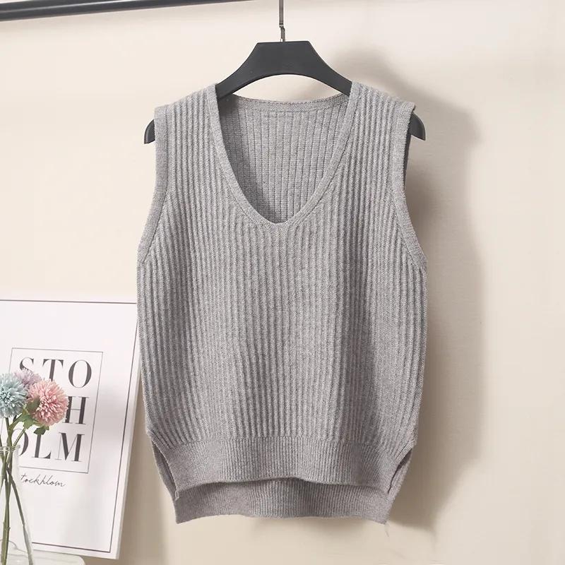 Women V Neck Knit Vest Waistcoat Short Solid Knitted Sleeveless Sweater Girls Autumn Winter Casual Korean Loose Wild Pullover Tops Jumper Outerwear