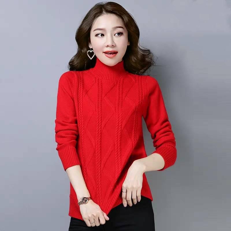 Autumn and Winter Half-neck Sweater Women's New Loose Hood Long-sleeved Thick Knit Bottoming Shirt