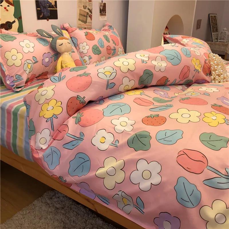 Cute Cartoon Autumn and Winter Four-piece Washable Quilt Cover Ins Wind Cartoon Comfortable Student Three-piece Bedding