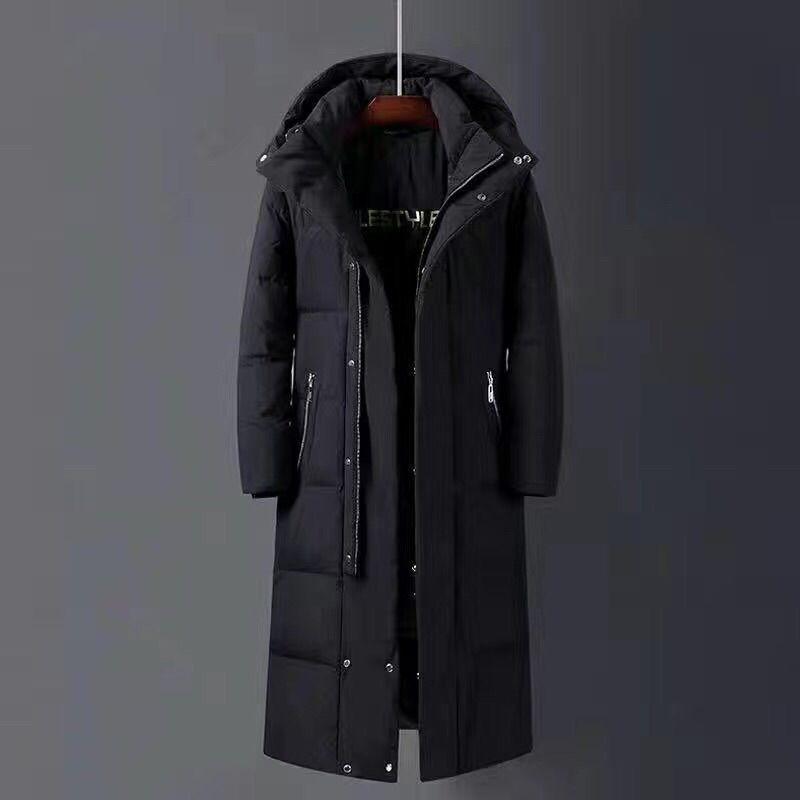 Fashion Trend Hooded Men's Down Jacket Autumn and Winter Plus Velvet Thickening Warm White Duck Down Long Couple Down Jacket