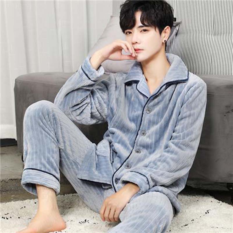 Coral Velvet Pajamas Men's Winter Thickening and Velvet Warm Home Service Suit