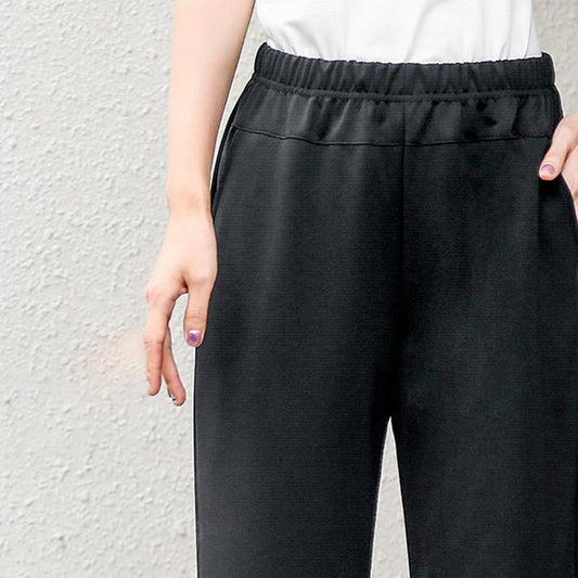 Summer Thin Stretch Mother Cropped Pants Elastic High Waist Loose Middle-aged and Elderly Women's Grandma Pants Hollow Casual Pants