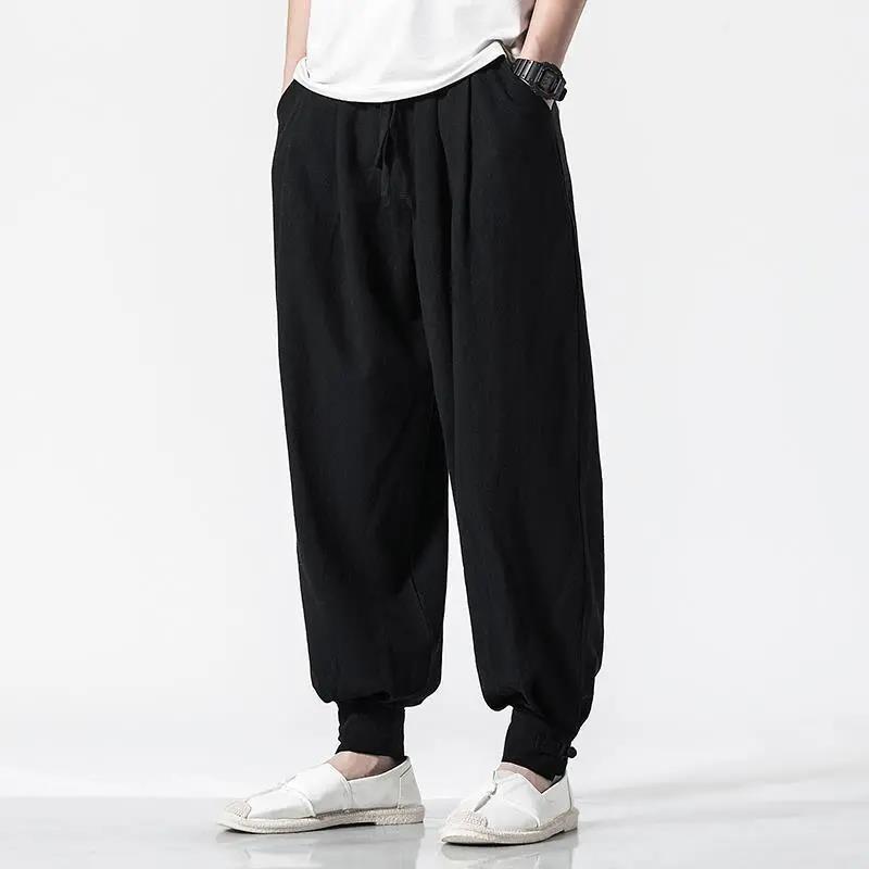 Chinese Style Tang Suit Trousers with Leggings, Men's Cotton and Linen Monk Trousers, Antique Linen Trousers