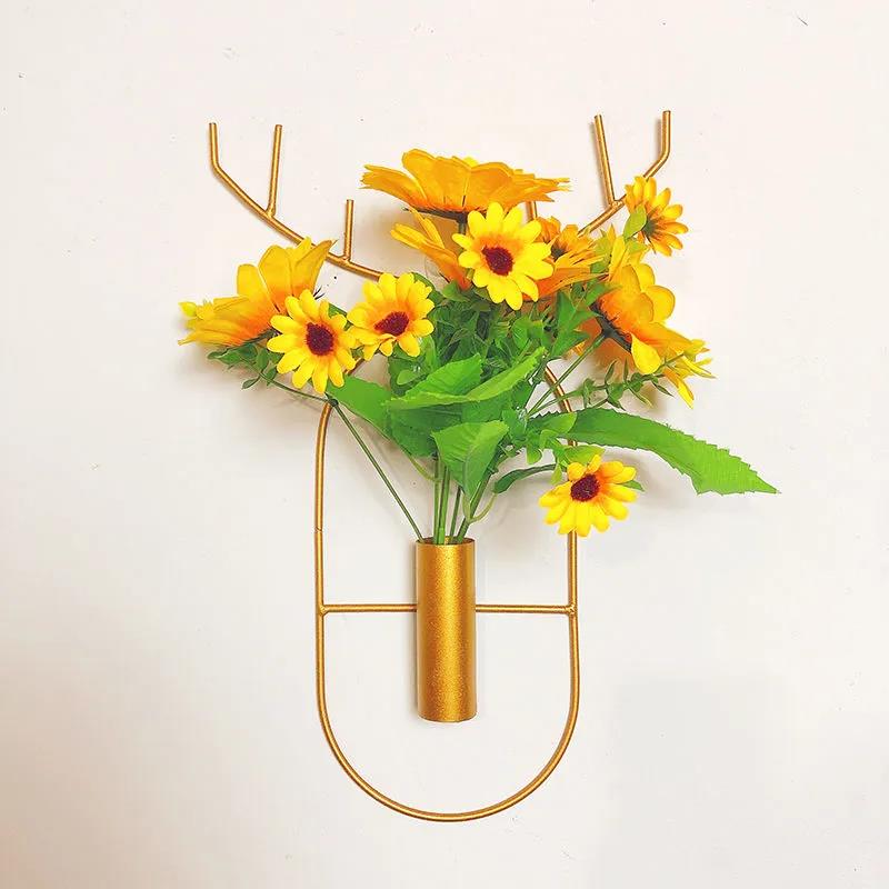 Deer Horn Iron Art Flower Arrangement Wall Mounted Metal Flower Stand Wall Decoration Pendant Flower Device