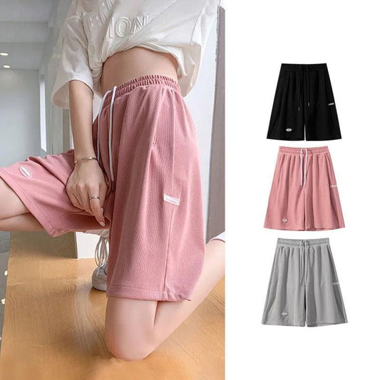 Women's Ice Silk Sports Shorts Summer Thin Section Plus Size High Waist Wide Legs Loose and Thin Girl Five Points Casual Pants Fitness Short