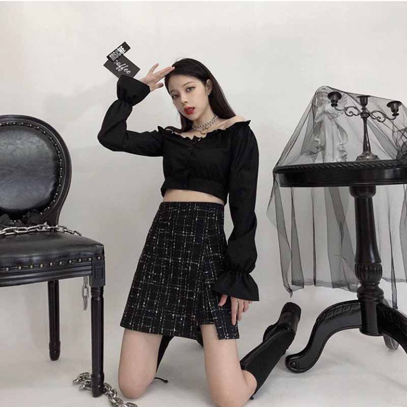 Half-length Skirt Autumn and Winter Women's High-waist Woolen Short Skirt Covering The Crotch A-line Skirt Was Thin Irregular Skirtl Fragrant Skirt