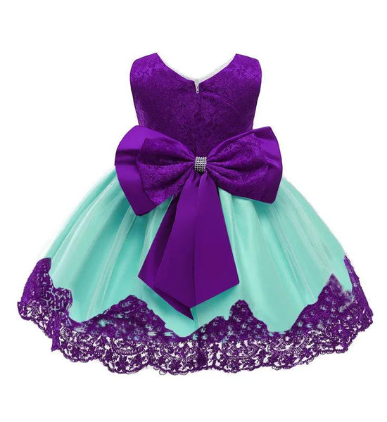 Children Dress Party Female Baby 0-6Years Old Lace Bow Dress Princess Dress and Headband Kid Clothing