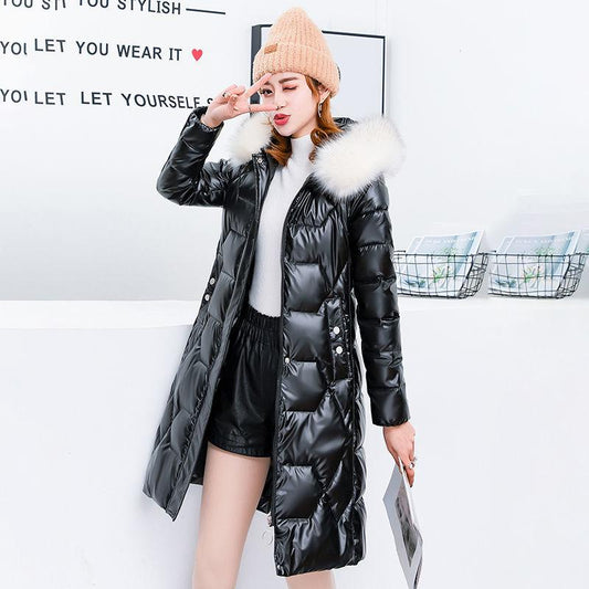 Winter Big Fur Collar Down Padded Jacket Women's Mid-length Korean Version of Slim and Thin Western Style Padded Jacket Women Trendy