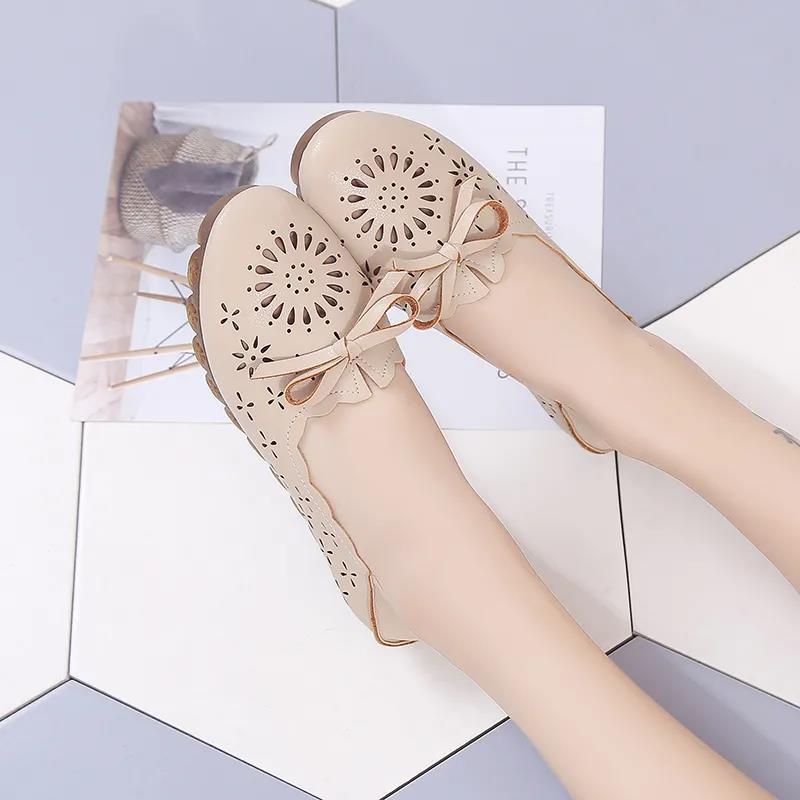 Summer Two-wear Flat Shoes Women's Loafers All-match Hollow Shoes Korean Bow Shoes