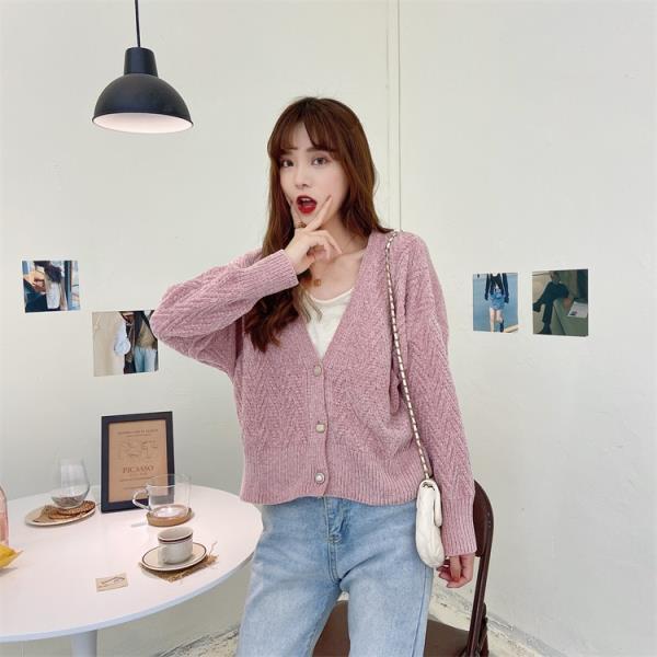 Autumn and Winter V-neck Knitted Sweater Cardigan Loose Short Top Long Sleeve Casual Women's Jacket