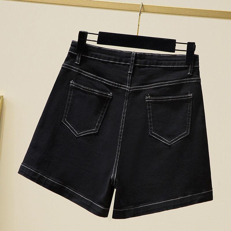 Plus Size Plus Size Shorts Women's Summer Black Korean Style Stretch Denim Shorts Women's Loose Wide-leg Shorts