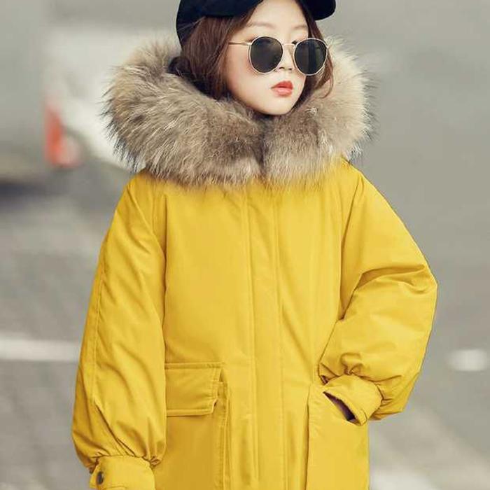 Fur Collar Women's Cotton-padded Jacket Thick Warmth Children's Padded Jacket Winter Girl Mid-length Down Padded Jacket