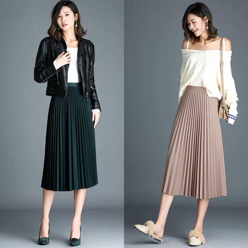 Womens Vintage Pleated Midi Long Skirt Female Casual High Waist Chiffon Skirts  2020 Spring Summer