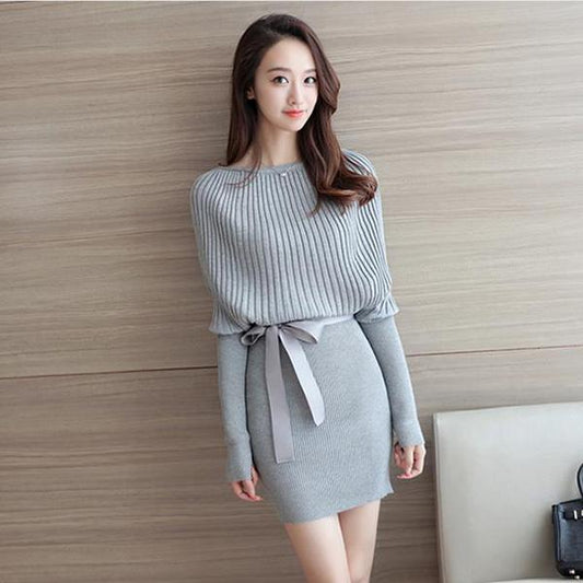 Autumn and Winter Bag Hip Mid-length Dress Long-sleeved Knitted Bottoming Skirt Fashionable Sexy Coat