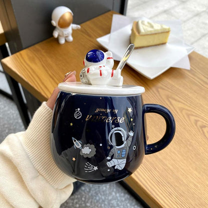 Starry Sky Mug with Lid Spoon Astronaut Ceramic Cup Nordic Male and Female Students Milk Coffee Cup Couple Cup