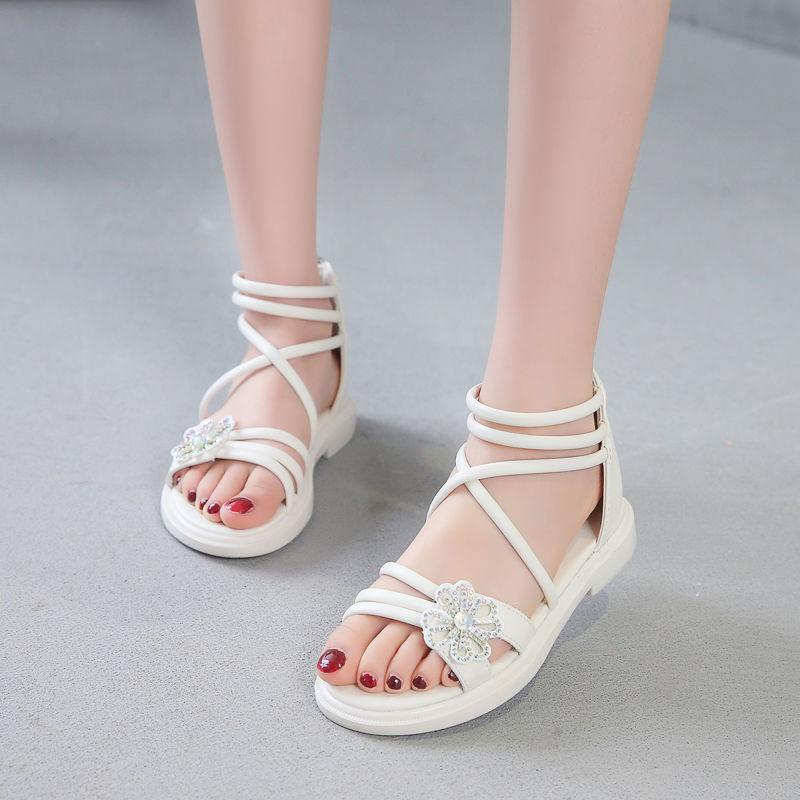 Summer Girls' Shoes Children's Fashion Leather Sandals  Children's Soft-soled Bow Princess Shoes  Student Beach Shoes