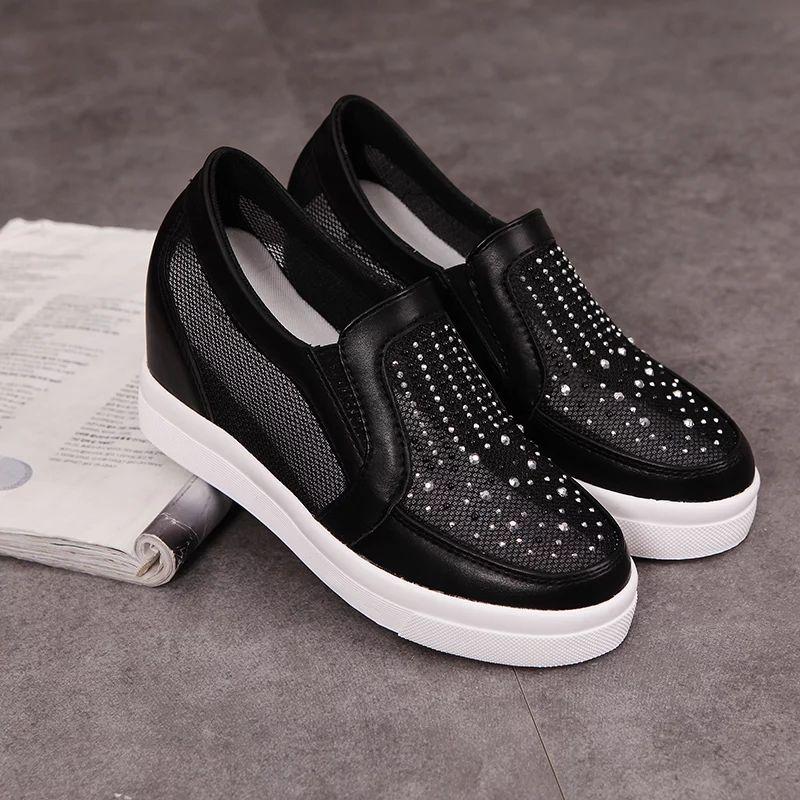 Women's Wedge Sneakers Casual Increased Hollow Breathable Mesh  Sequins Sneakers Women's Platform  Shoes