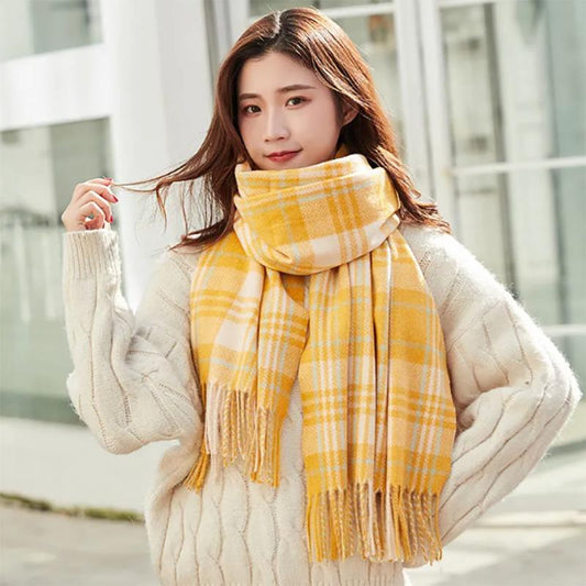 Scarf Women's Autumn and Winter Thickening and Warmth Japanese Version Wild Long Shawl Plaid Scarf Tide