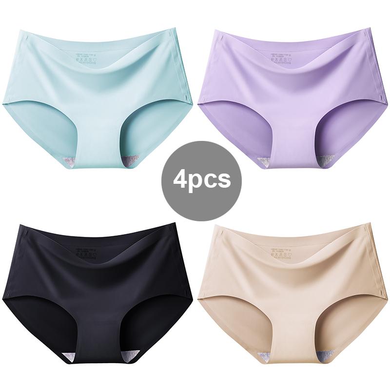 4PCS Summer Sexy Panties Women's Lingerie Solid Female Underwear Ice Silk Cool Ladies Briefs Comfort Seamless Pants