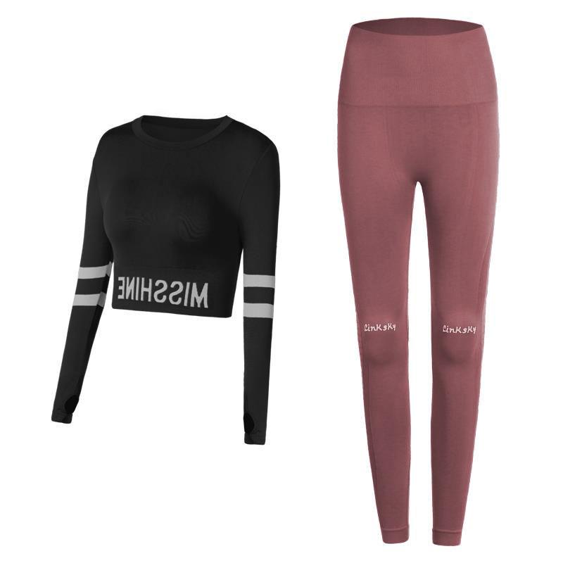 2 Piece Women Sportswear Yoga Set Gym Clothing Tracksuit Long Sleeve Crop Top High Waist Seamless Leggings Fitness Sports Suits