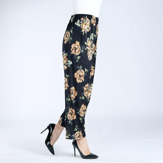 Loose Large Size Nine-point Pants Middle-aged and Elderly Wide-leg Pants Mother Casual Pants Ice Silk Pants Women's Outer Wear Summer Thin Pants