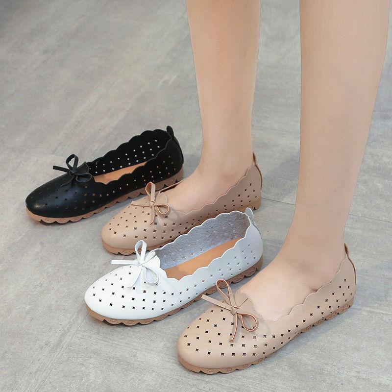 Women Flats Shoes Cut Out Leather Breathable Casual Driving Flat Women Boat Shoes Ladies