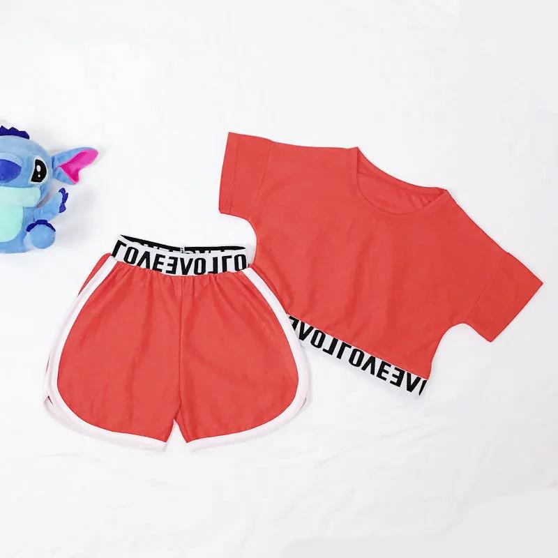 Children's Short-sleeved Suit Girls Summer Sportswear Shorts Solid Color Casual Wear