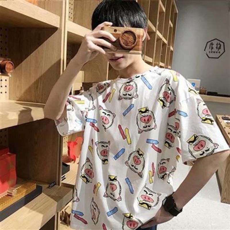 Summer Short-sleeved T-shirt Male Students Loose Clothes Five-point Sleeve T-shirt