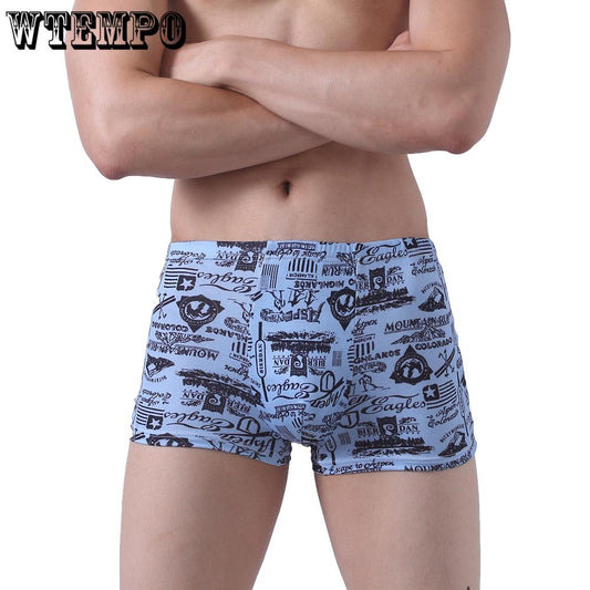 Sexy Underwear Print Short Boxers Underpants Panties U Convex Pouch for Gay 4 PCS/Lot