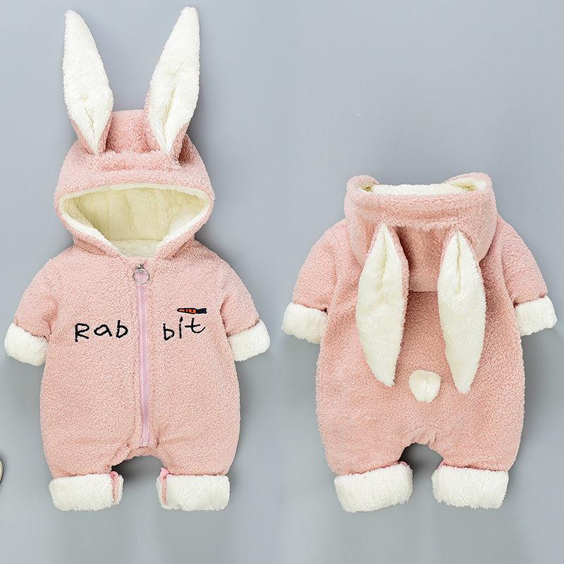 Rabbit Autumn and Winter Baby One-piece Travel Clothes Out Holding Clothes Plush Winter Baby Clothes Neonatal Winter Thickening