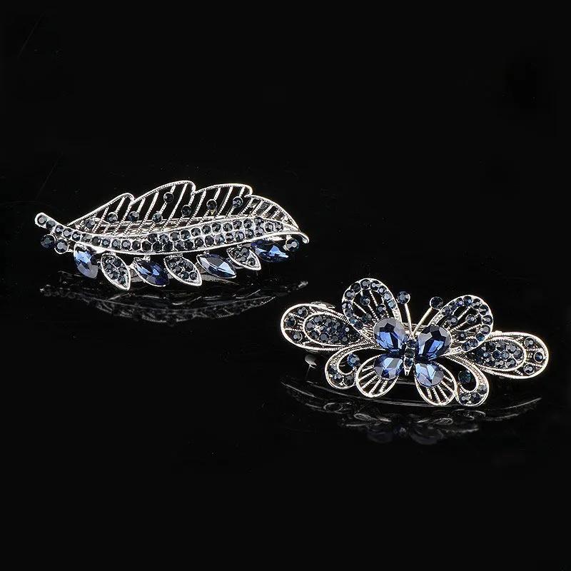 Retro Rhinestone Spring Clip Hairpin Ponytail Clip Headdress Horizontal Clip Hair Accessories Girl Hairpin