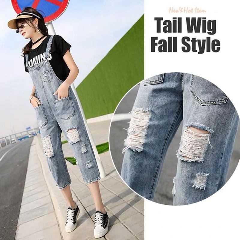 WTEMPO Adjusted Summer Denim Jumpsuit Woman Jeans Long Romper Pants Zipper Pockets Overalls Jeans