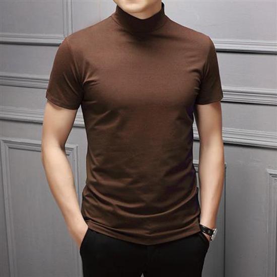 Mens Fashion T-Shirts Half Turtleneck Short Sleeve Slim Fit Basic Pullover Tees