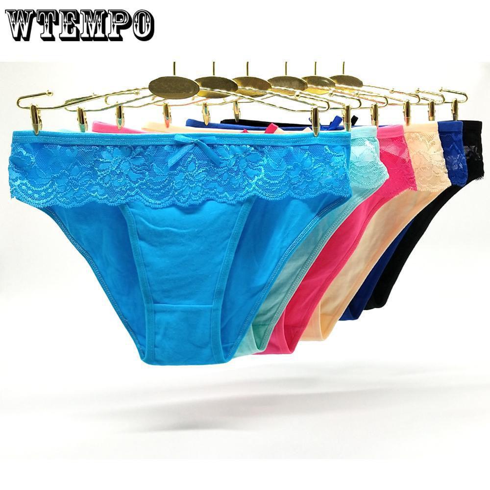 Pack 6 pcs Woman Underwear Cotton Panties Cute Lace Sexy Girls Ladies Briefs