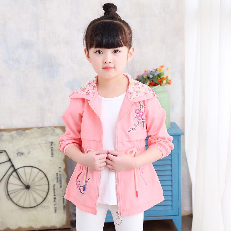 Outerwear Autumn Winter Fashion Baby Girls Cartoon Flower Embroidery Hooded Kid's Coat Jacket