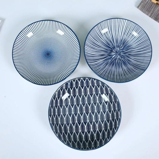 4 Pieces of Deep Dish Plate Household Ceramic Tableware Dinner Plate Deep Soup Plate Dish Breakfast Plate Round Plate