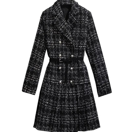 Plaid Jacket Women's Autumn and Winter Thickened Small Woolen Coat Mid-length Slim Fit