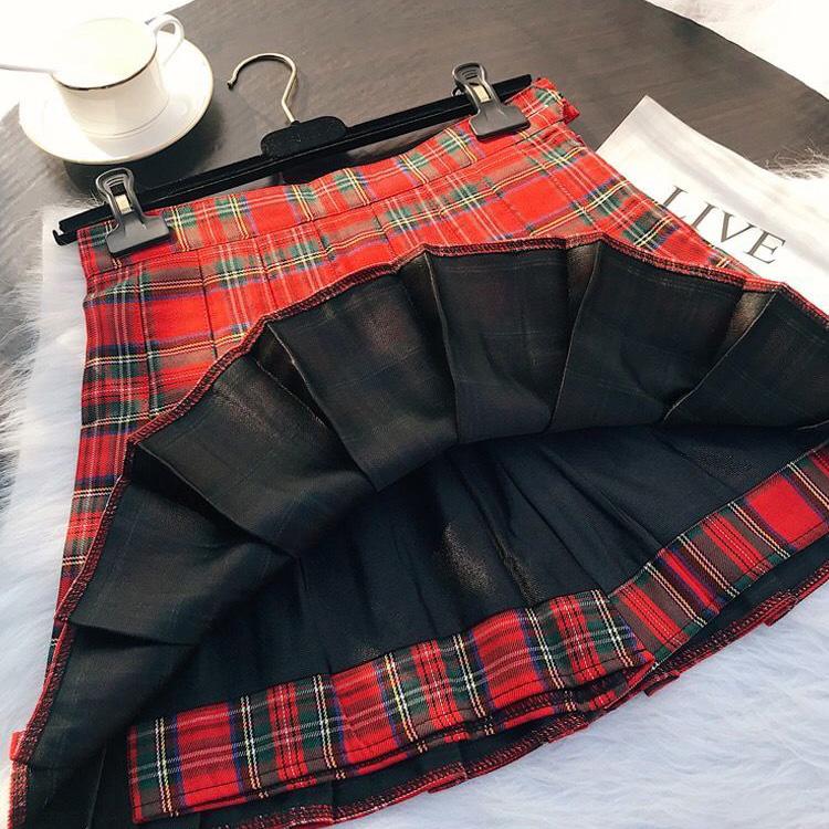 Women High Waist Pleated Skirt School Girl Plaid A-Line Flare Skater Short Skirt Uniforms Cosplay Sweet Girls