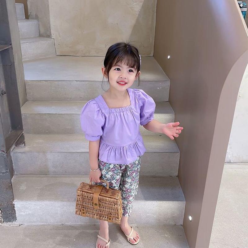 Kids' Suit Summer Thin Girls' Korean Version Floral Print T Shirt Mosquito Proof Pants Childer Two Piece Set