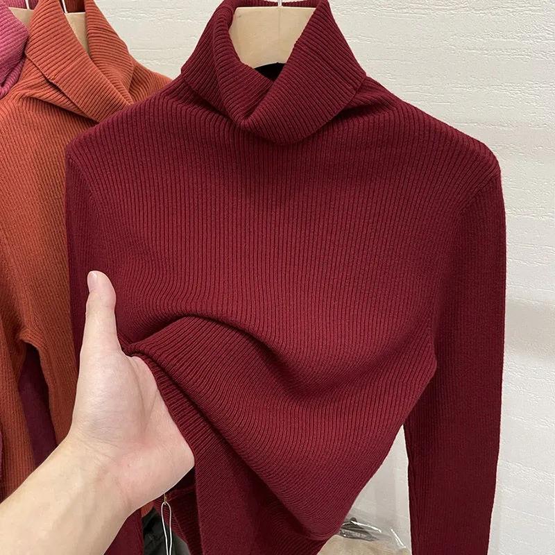 Women Turtleneck Sweater Autumn Women High Neck Knitted Jumper Fashion Pullovers Black White Long Sleeve Slim Knitwear Women Basic Tops Clothes