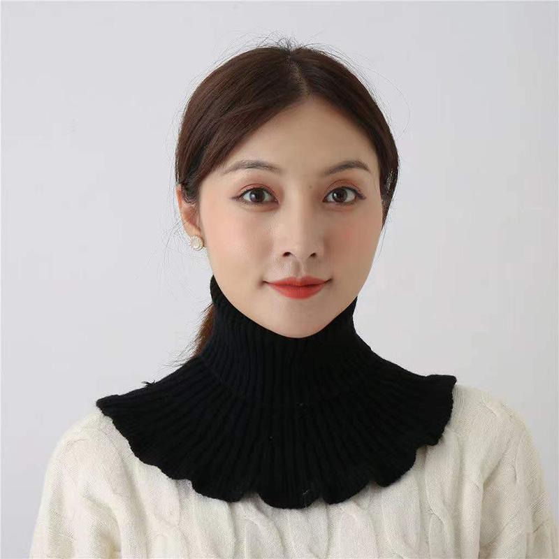 Women's Pullover Hooded Bib Keeps Warm In Autumn Winter Neck Protection Fake Collar Decoration Knitted Wool Scarf Wavy Floral Brim Bib All Match Scarf