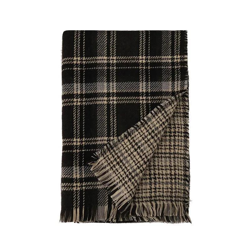 Winter Imitation Cashmere Scarf Korean Fashion Plaid Scarf Female Double-sided Lengthened Thick Shawl Scarf Christmas